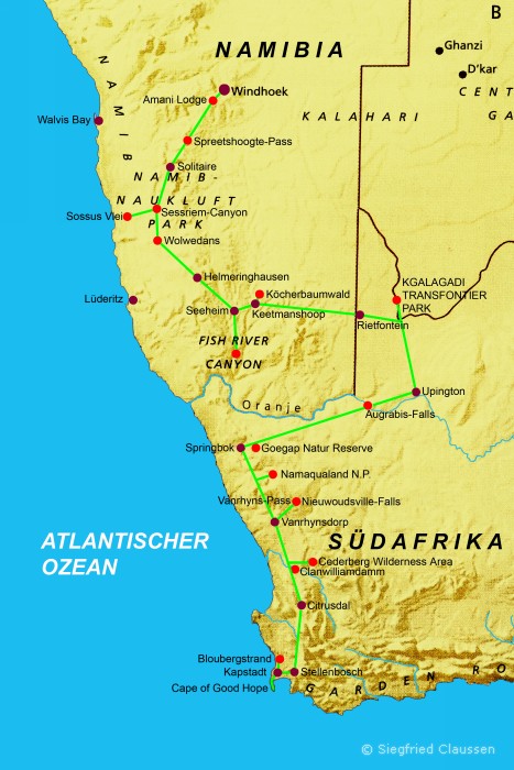 Reiseroute sdliches Afrika 2005